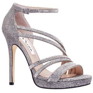 N By Nina Women's Womens Freyja Glitter Rhinestone Dress Sandals, Silver, 8.5